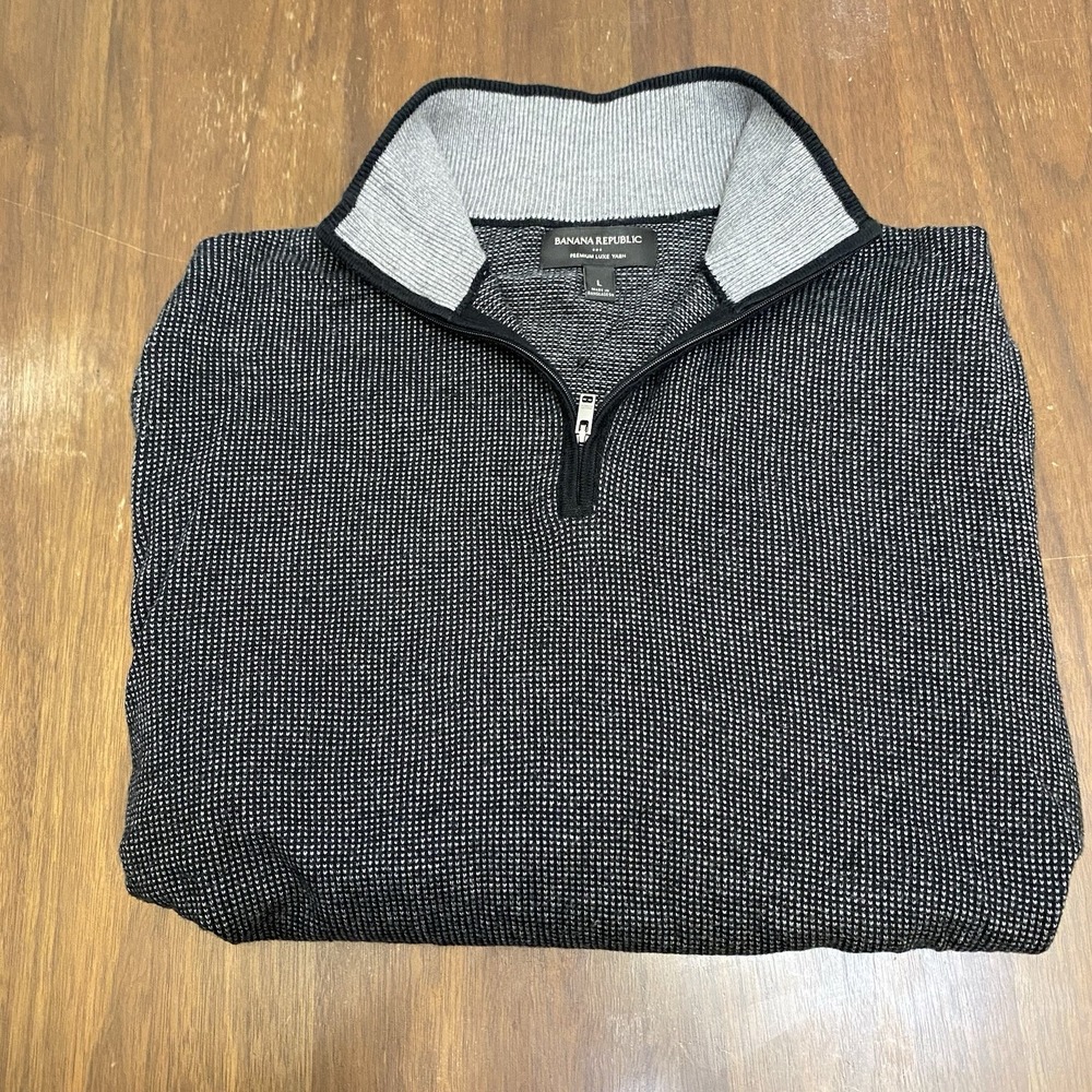 Men's Banana Republic Premium Luxe Yarn Quarter Zip Sweater Gray Large